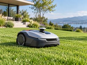 Robotic mower on a lawn